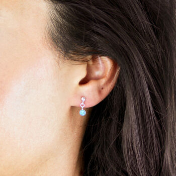 Sterling Silver Tiny Opal Drop Stud Earrings, 2 of 10