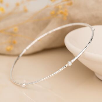 Hammered Sterling Silver Bangle With White Opals, 3 of 7