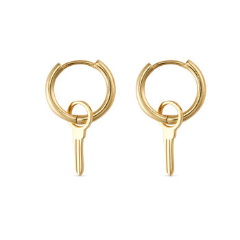 18k Gold Key Hoop Earrings, 2 of 3