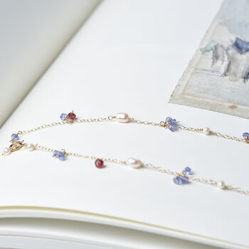 Tanzanite, Pink Sapphire And Pearls Cluster Necklace, 2 of 12