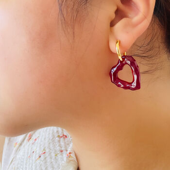 Red Heart Hoops Earrings, 2 of 3
