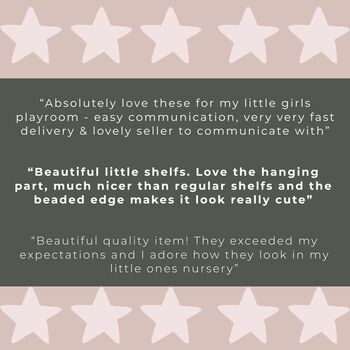 Wooden Nursery Shelf Pair With Pink Cotton Brackets, 9 of 9