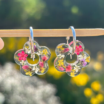 Botanical Flower Huggie Hoop Earrings, 2 of 5