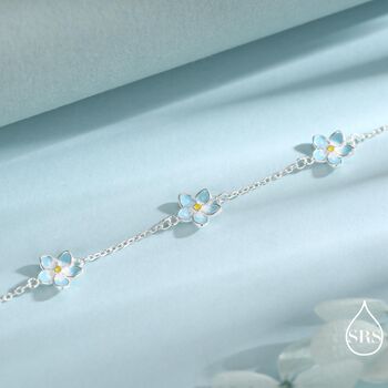 Enamel Forget Me Not Flower Trio Bracelet In Sterling Silver, 3 of 12