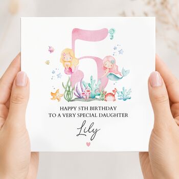 Mermaid 4th Birthday Card, Pink Birthday Card For Daughter, Granddaughter, Any Relationship, 7 of 9
