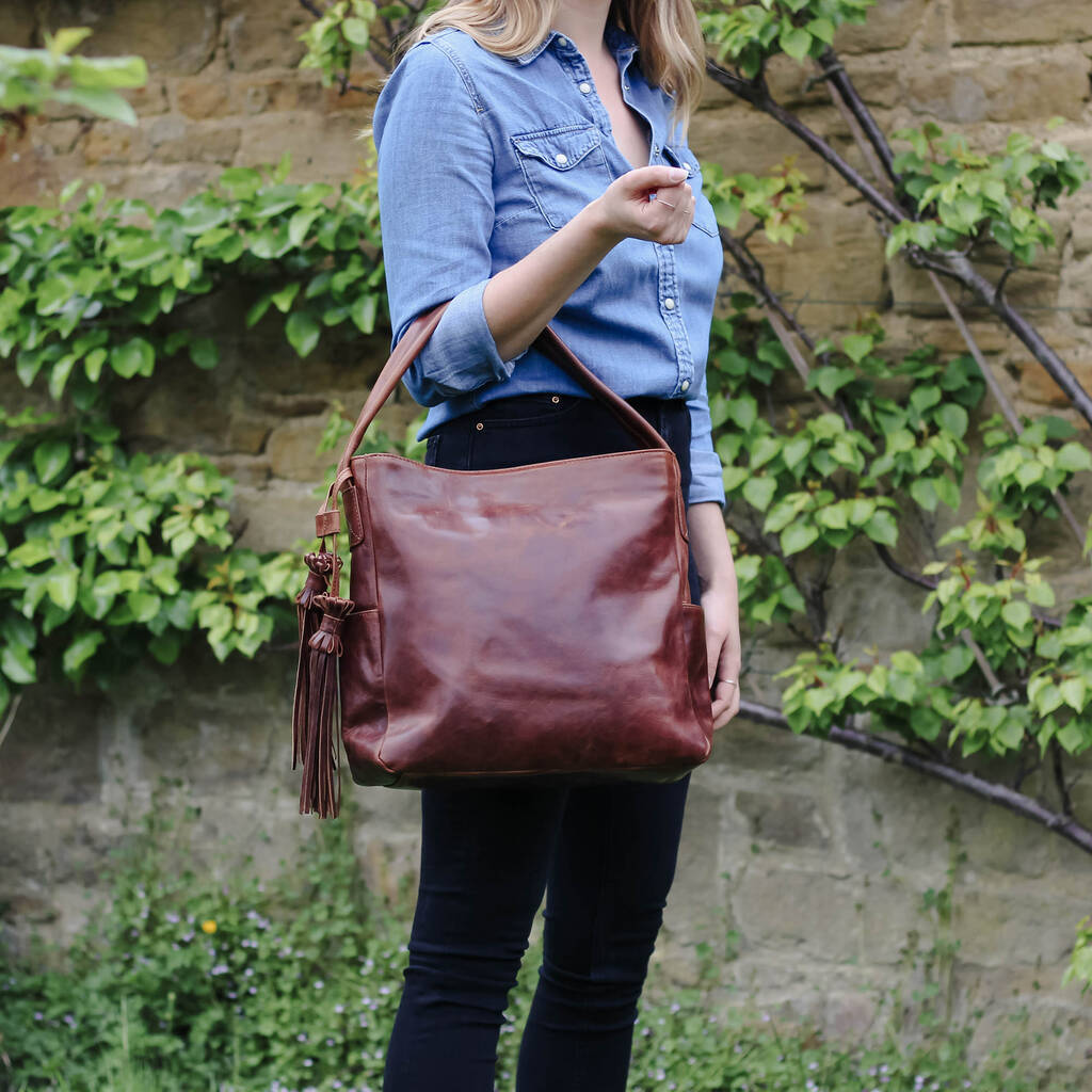 Leather Pocket Hobo Tote With Tassel By The Leather Store ...