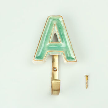 G Decor Alphabet Green Crackle Hooks Antique Brass, 6 of 11