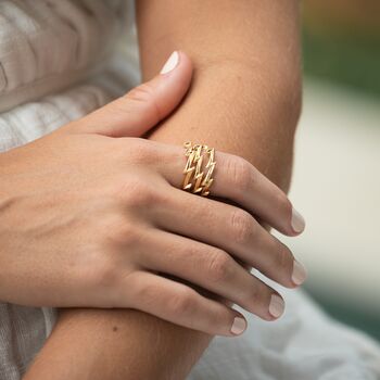Gold Plated Lightning Bolt Stacking Ring, 5 of 6