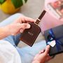 Personalised Luxury Fold Out Leather Luggage Tag With Plane And Initials, thumbnail 7 of 8