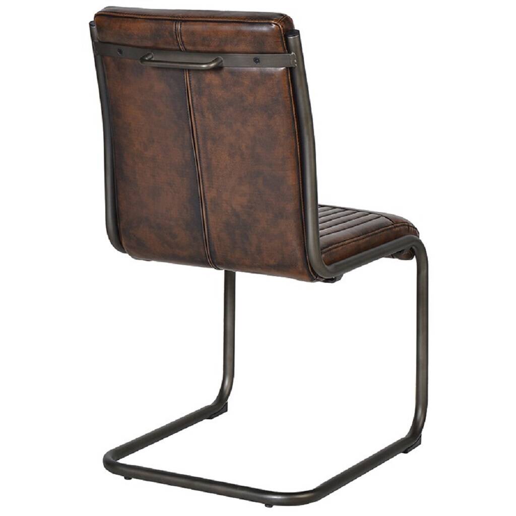 Vintage Brown Faux Leather Metal Frame Dining Chair By The