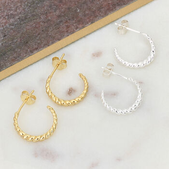 Gold Plated Or Sterling Silver Twisted Hoop Earrings, 2 of 6