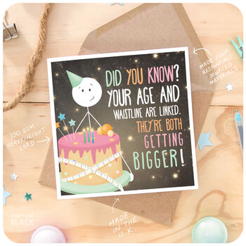 Waistline Funny Cheeky Cake Birthday Card Husband Wife Mum Dad Brother Sister 30 40 50 60 70, 3 of 6