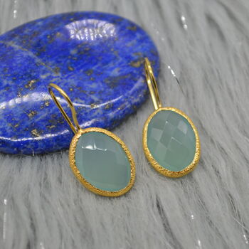 Aqua Chalcedony Gold Earrings: Dangle Drop, Silver, 3 of 7