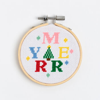 Merry Christmas Cross Stitch Kit Three Inch Hoop, 3 of 5