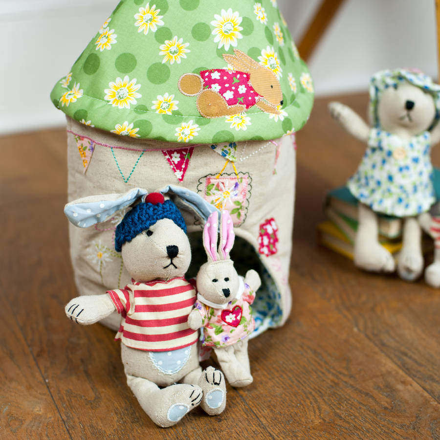 Fabric Rabbit House And Family, 1 of 4