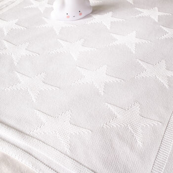Toffee Moon White Star Christening Baby Blanket, 3 of 12