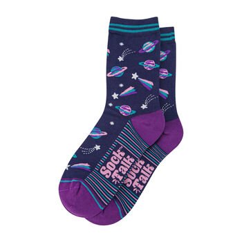 Outer Space Shooting Stars Planets Bamboo Ankle Socks Women's Navy Purple, 2 of 4