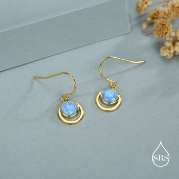 Sterling Silver Blue Opal And Circle Drop Hook Earrings, 6 of 11