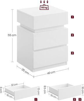 Modern Bedside Table With LED Lights And Three Drawers, 9 of 10