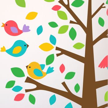 Owl And Birds Tree Scene Wall Sticker, 2 of 4
