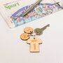 Personalised Wooden Football Sports T Shirt Child Family Tag Keyring, thumbnail 5 of 6