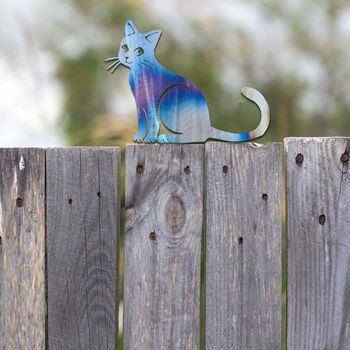 Rusty Metal Cat Smiling Cat Fence Topper Gift Idea, 4 of 10