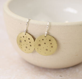 Sterling Silver And Brass Cut Out Star Disc Earrings, 4 of 5