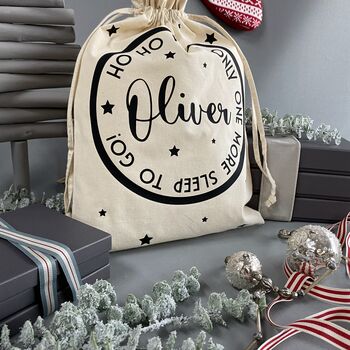 Personalised Christmas Eve Bag Two Natural With Black, 4 of 12
