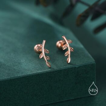 Tiny Leaf Screw Back Earrings In Sterling Silver, 3 of 9