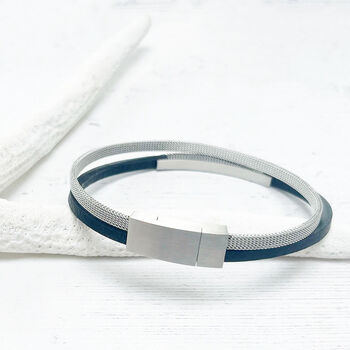 Double Banded Steel And Leather Bracelet | Men's Gift, 5 of 11