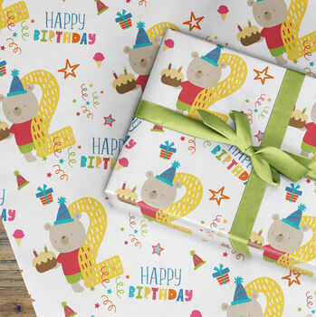 Kids 2nd Birthday Wrapping Paper Roll Bear, 2 of 3