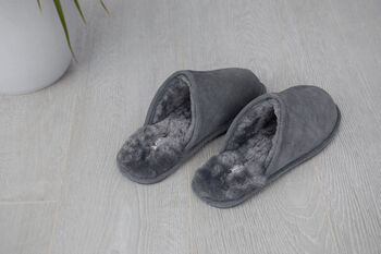 Snugtoes Mens Leather Slippers In Grey, 3 of 6
