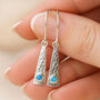 Hammered Sterling Silver Opal Bar Drop Earrings: October Birthstone – 9mm, thumbnail 3 of 4