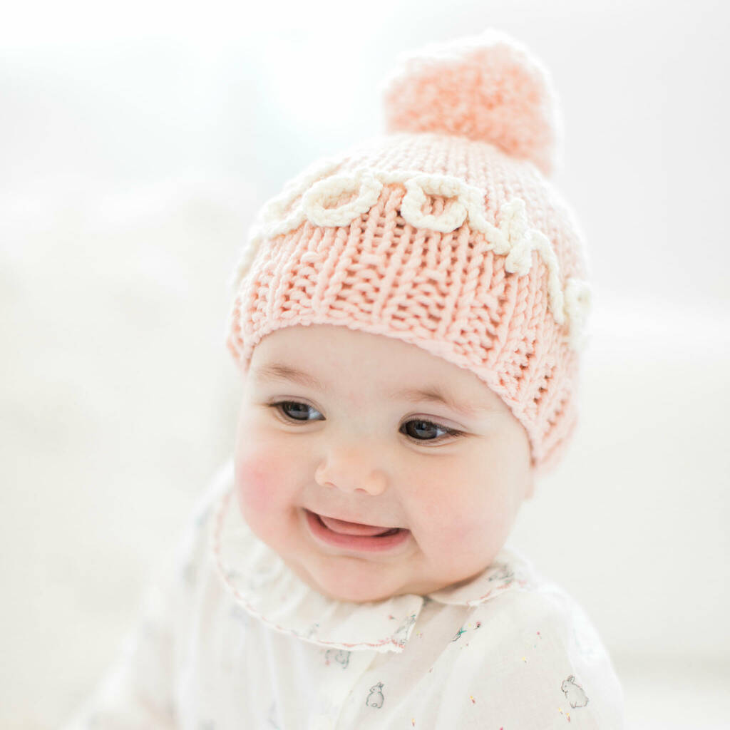 Knit Your Own Personalised Baby Hat In Peach Pink By Stitch & Story