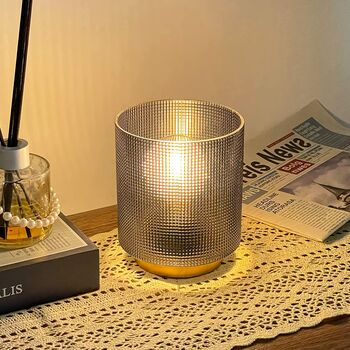 Ash Grey Glass Cordless Table Lamp With Timer, 5 of 8