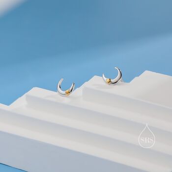 Moon And Star Stud Earrings In Sterling Silver, 2 of 9
