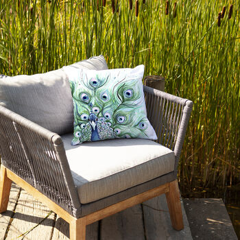 Inky Peacock Outdoor Cushion For Garden Furniture, 5 of 9