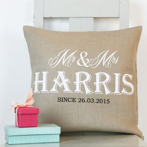 4th Wedding Linen Anniversary Gifts Notonthehighstreet Luxurious Mr And Mrs Linen Cushion 4th Anniversary