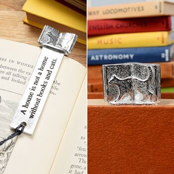Personalised Engraved Pewter Cats And Books Bookmark, 3 of 7