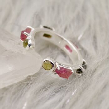 Pink Black Tourmaline Sterling Silver Open Ring, 4 of 12