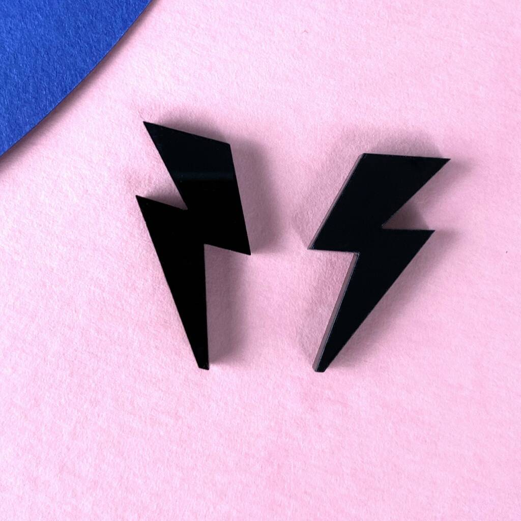 Lightning Bolt Pink Mirror Stud Acrylic Earrings