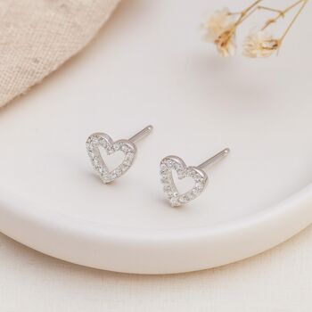 Sterling Silver Open Heart Cubic Zirconia Stud Earrings – 5mm, 2 of 5