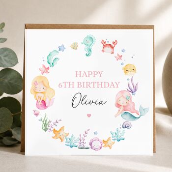 Mermaid 6th Birthday Card, Pink Birthday Card, 4 of 4