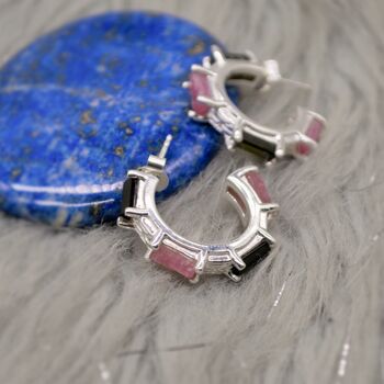 Pink, Black Tourmaline Silver Earrings, 8 of 8