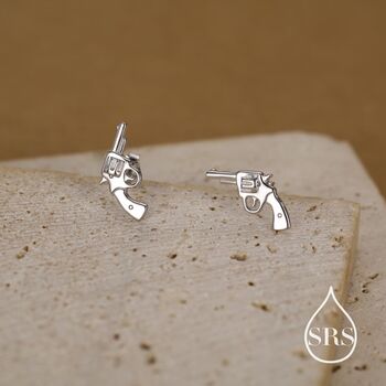 Sterling Silver Pistol Stud Earrings, 4 of 12