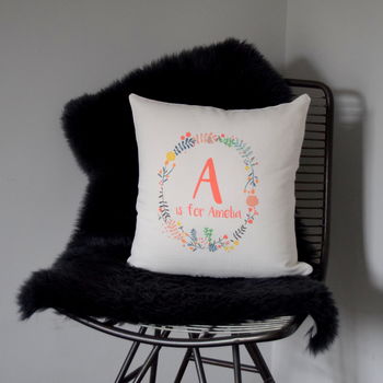 Personalised Kids Floral Wreath Initial Cushion, 4 of 4