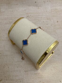 Adina Rose Gold Blue Clover Bracelet, 5 of 6