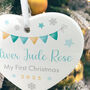My First Christmas Baby Boy Garland Ceramic Heart Hanging Decoration + Gift Box, thumbnail 6 of 7