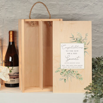 Eucalyptus Wedding Gift Double Wooden Wine Bottle Box, 2 of 2