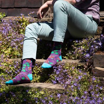 Cotton Sock Turkish Floral Purple, 3 of 3